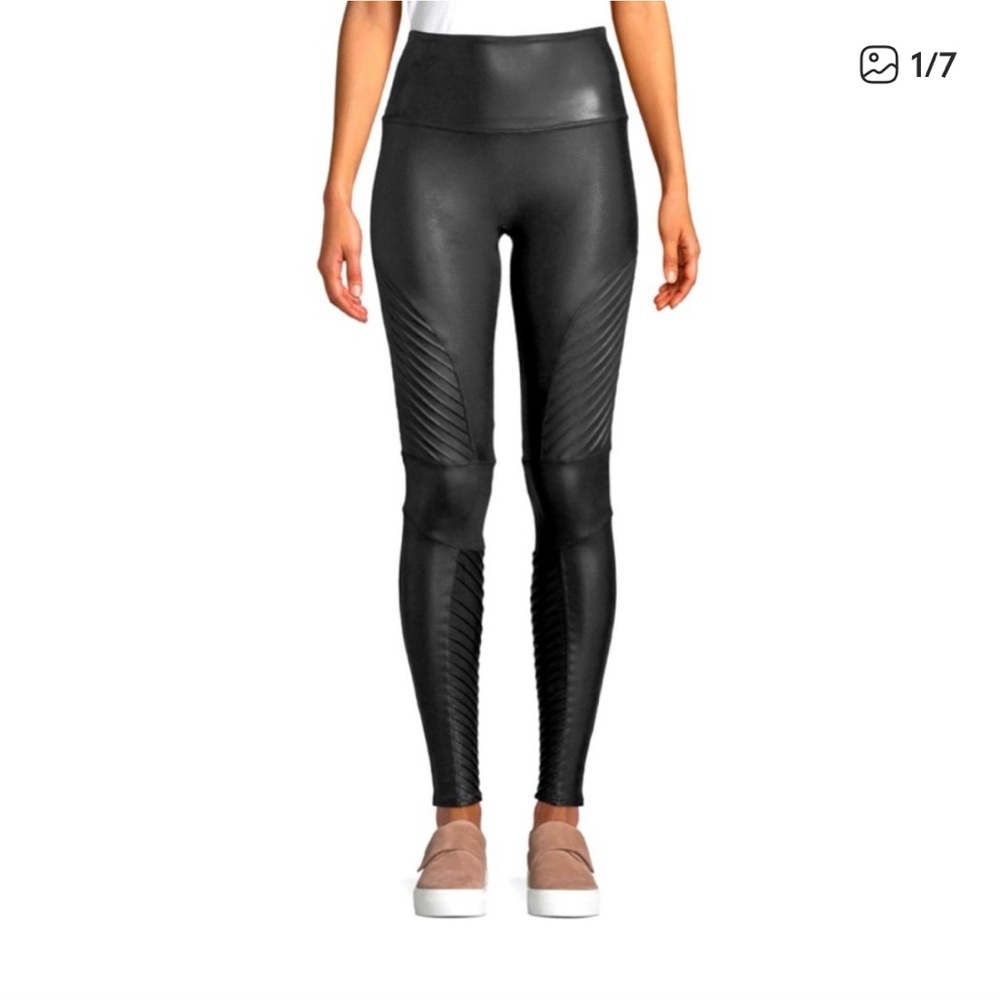 SPANX Black Faux Leather Moto Leggings